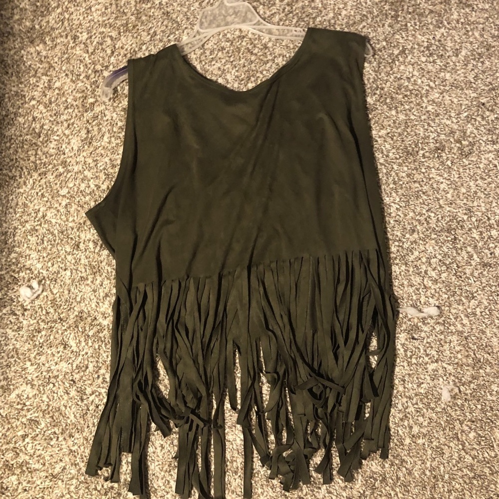 LA Apparel Suede Fringe Crop Top